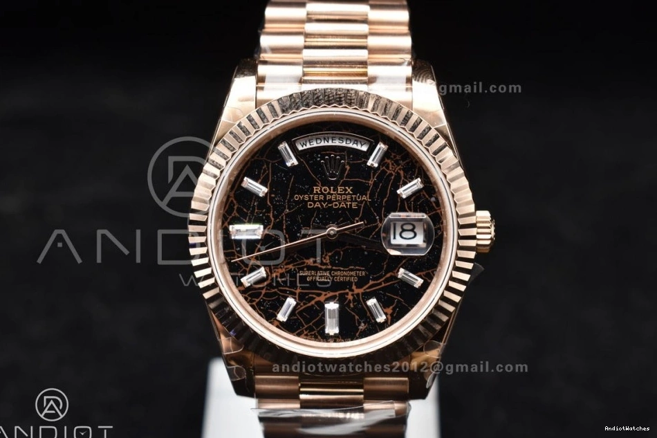 A Bracelet Bright Meteorite GMF Steel 904L On RG Crystal Markers DayDate 40 Dial President 706 1102